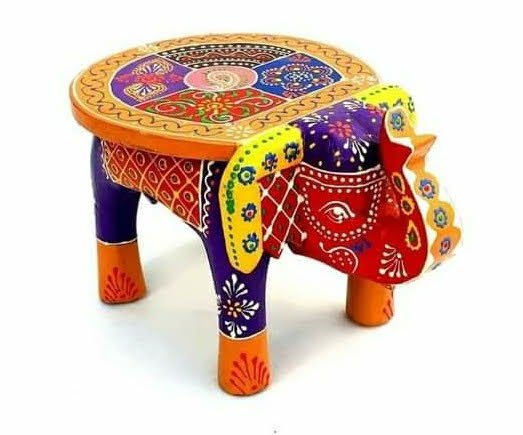Elephant Shaped Handcrafted and Handpainted Colourful Wooden Stool - Multicolor - ArtyCraftz