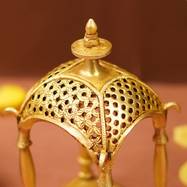 Exquisite Brass Temple with Floral Motif - ArtyCraftz