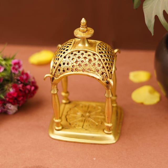 Exquisite Brass Temple with Floral Motif - ArtyCraftz