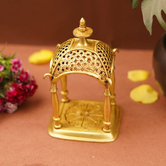 Exquisite Brass Temple with Floral Motif - ArtyCraftz