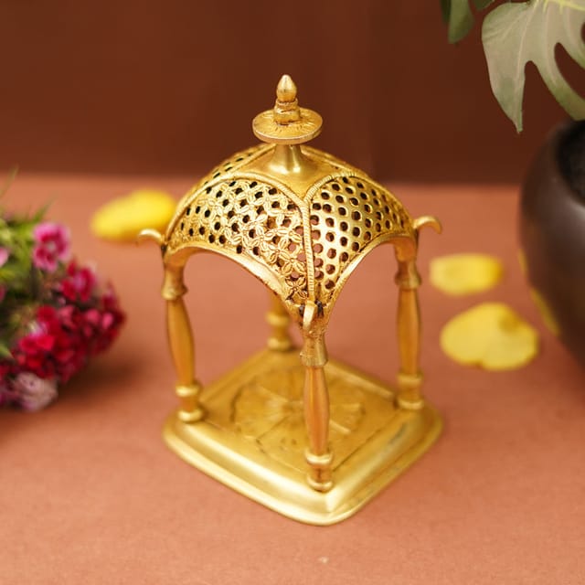 Exquisite Brass Temple with Floral Motif - ArtyCraftz
