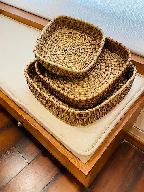 Handmade Square Cane Tray -Set of 3