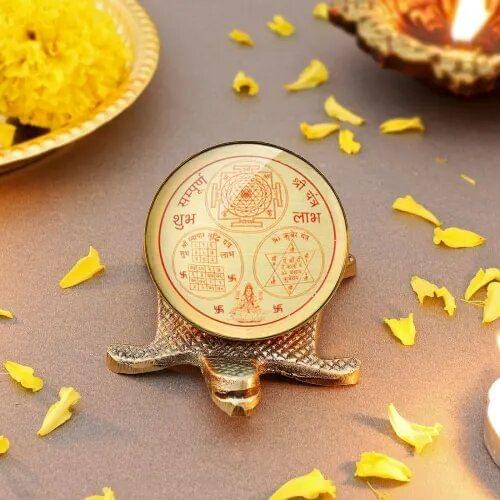 Brass Shree Yantra On Tortoise Vastu piece