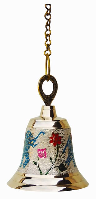 Hand-Painted Brass Hanging Bell with Elephant Motif 7 Inches-ArtyCraftz.com
