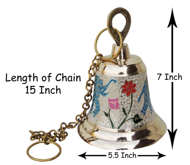 Hand-Painted Brass Hanging Bell with Elephant Motif 7 Inches-ArtyCraftz.com
