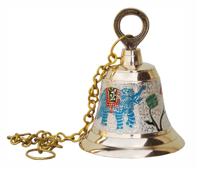 Decorative Brass Hanging Bell with Elephant Motif-ArtyCraftz.com