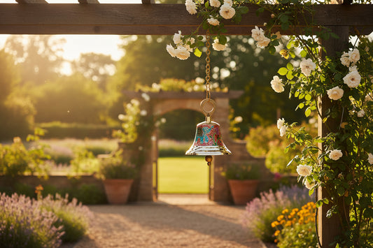 Hand-Painted Brass Hanging Pooja Bell with Elephant Motif 8.6 Inches