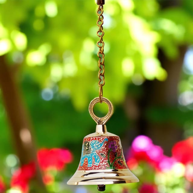 Decorative Brass Hanging Bell with Elephant Motif-ArtyCraftz.com