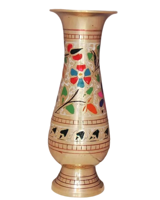 Brass Flower Vase with Multicolor Enamel Work-ArtyCraftz.com