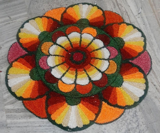 Floral Traditional Rangoli Design Floor Mat - ArtyCraftz