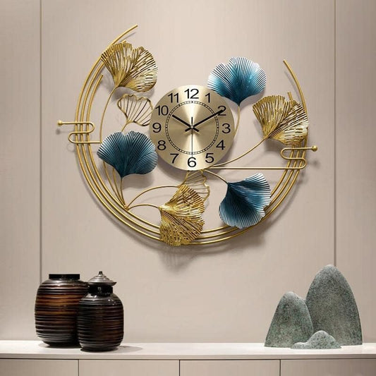 Ginko Leaves on Crescent Moon Wall Clock - ArtyCraftz