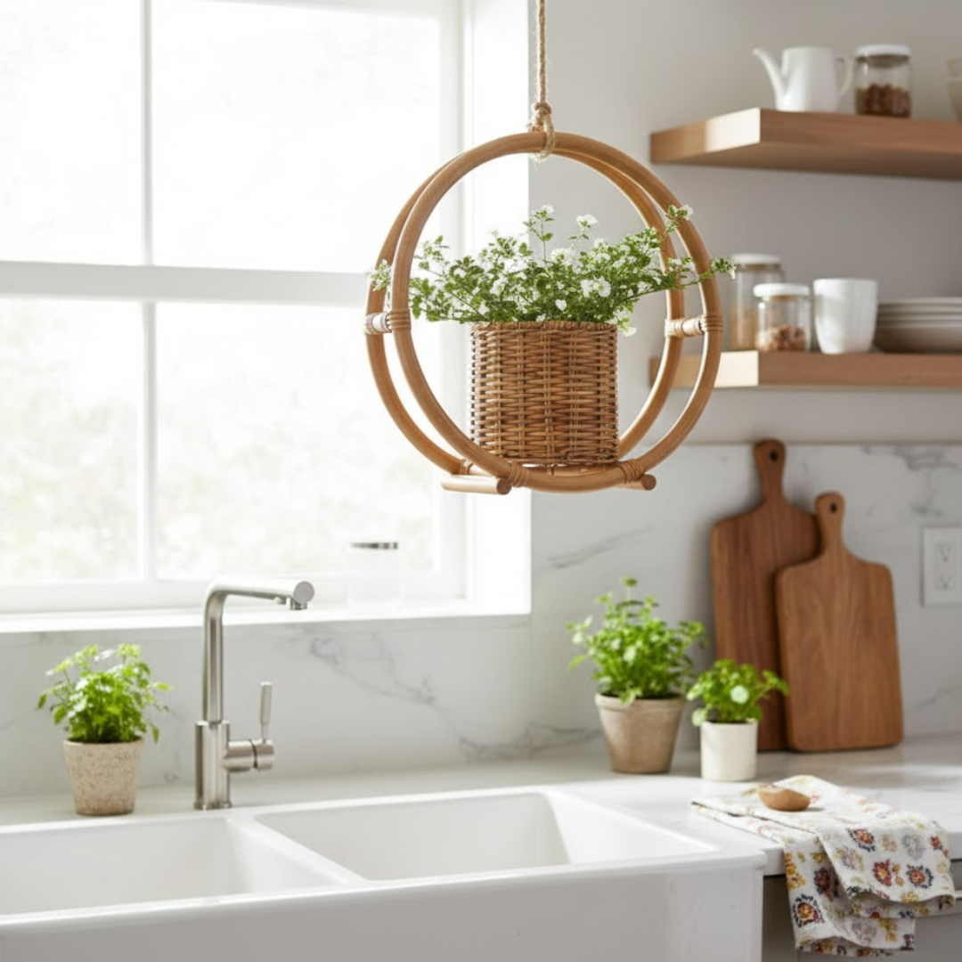 Handmade Round Hanging Decorative Cane Planter