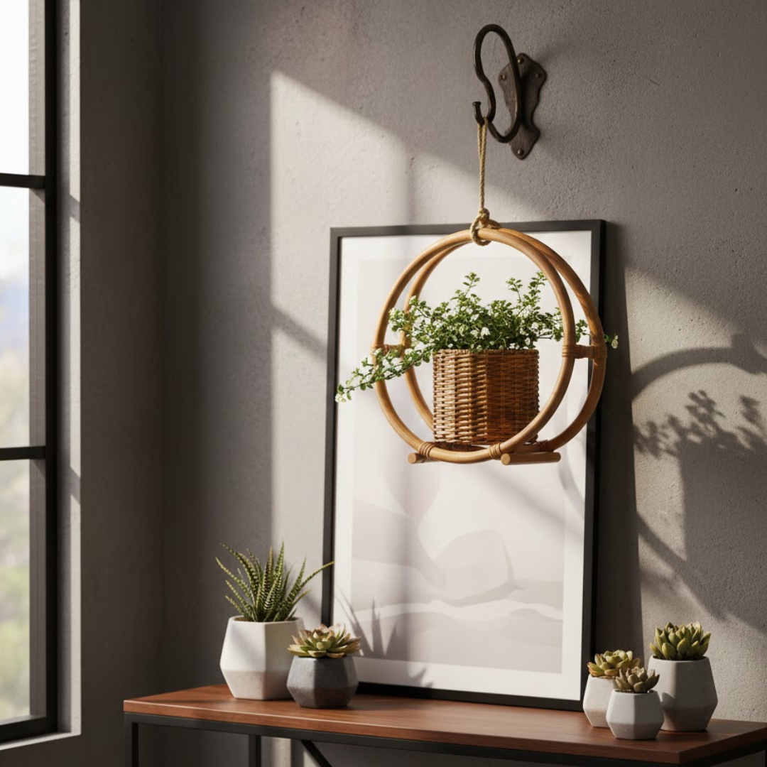 Handmade Round Hanging Decorative Cane Planter