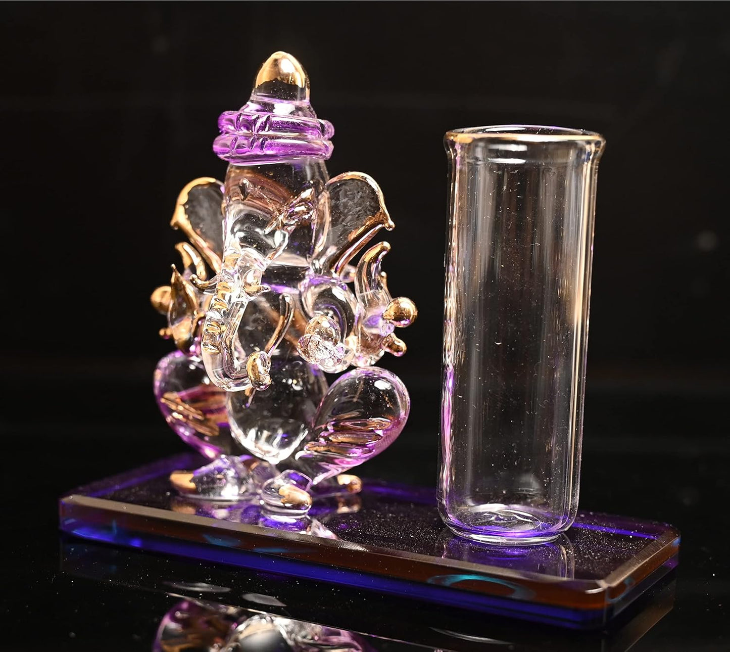 Glass Ganesha with Penstand Idol for Car Dashboard - ArtyCraftz