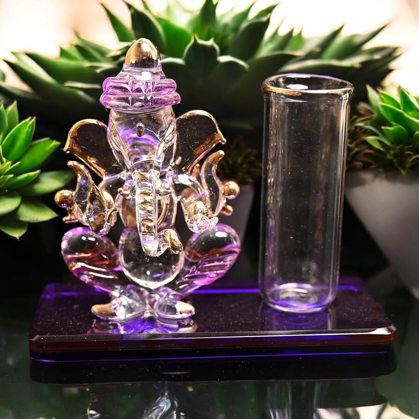 Glass Ganesha with Penstand Idol for Car Dashboard - ArtyCraftz