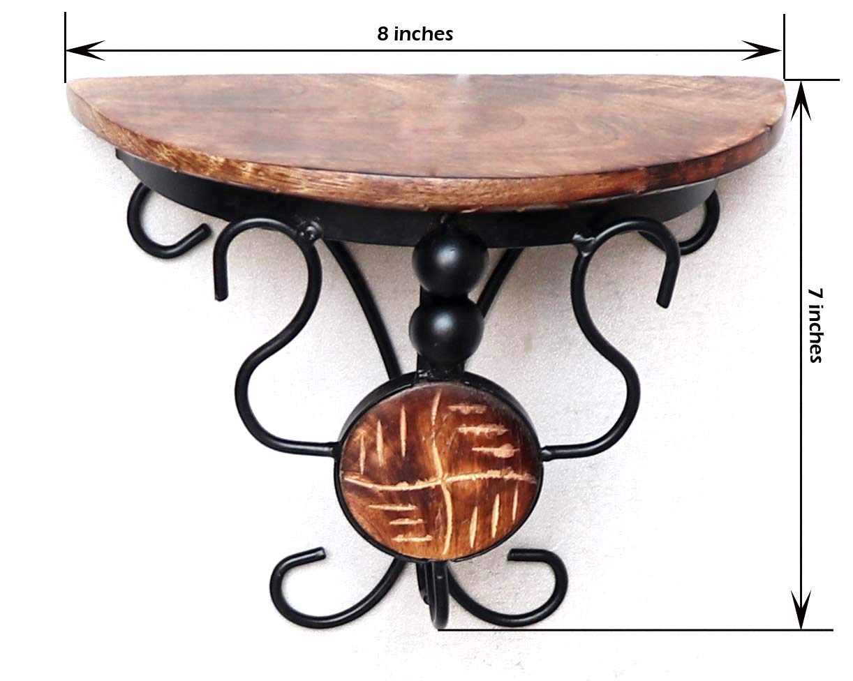 Glossy Wood and Wrought Iron Wall Shelf - ArtyCraftz