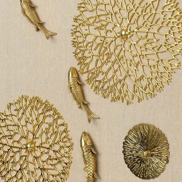 Golden Aluminium 5 Corals with 7 Fishes Wall Art - ArtyCraftz