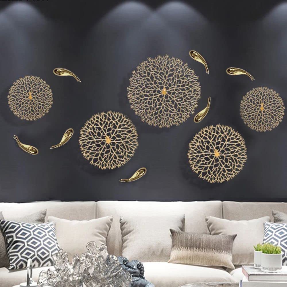 Golden Aluminium 5 Corals with 7 Fishes Wall Art - ArtyCraftz