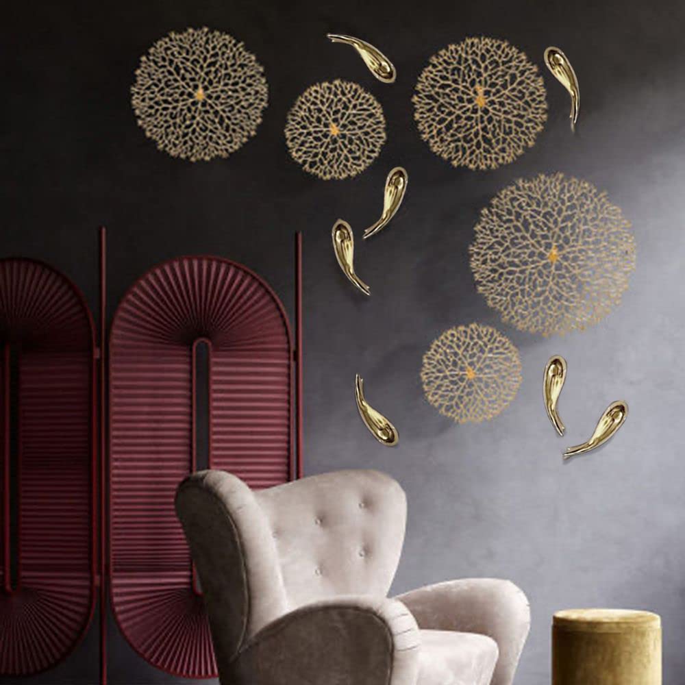 Golden Aluminium 5 Corals with 7 Fishes Wall Art - ArtyCraftz