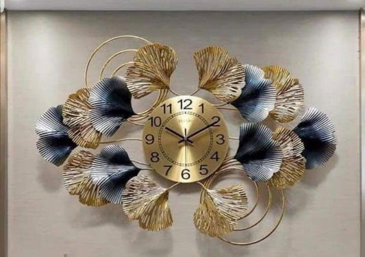 Golden Color Large Flower Metal Wall Clock - ArtyCraftz