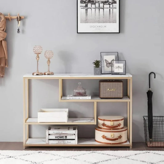 Golden Finish Console Table with Marble Top - ArtyCraftz