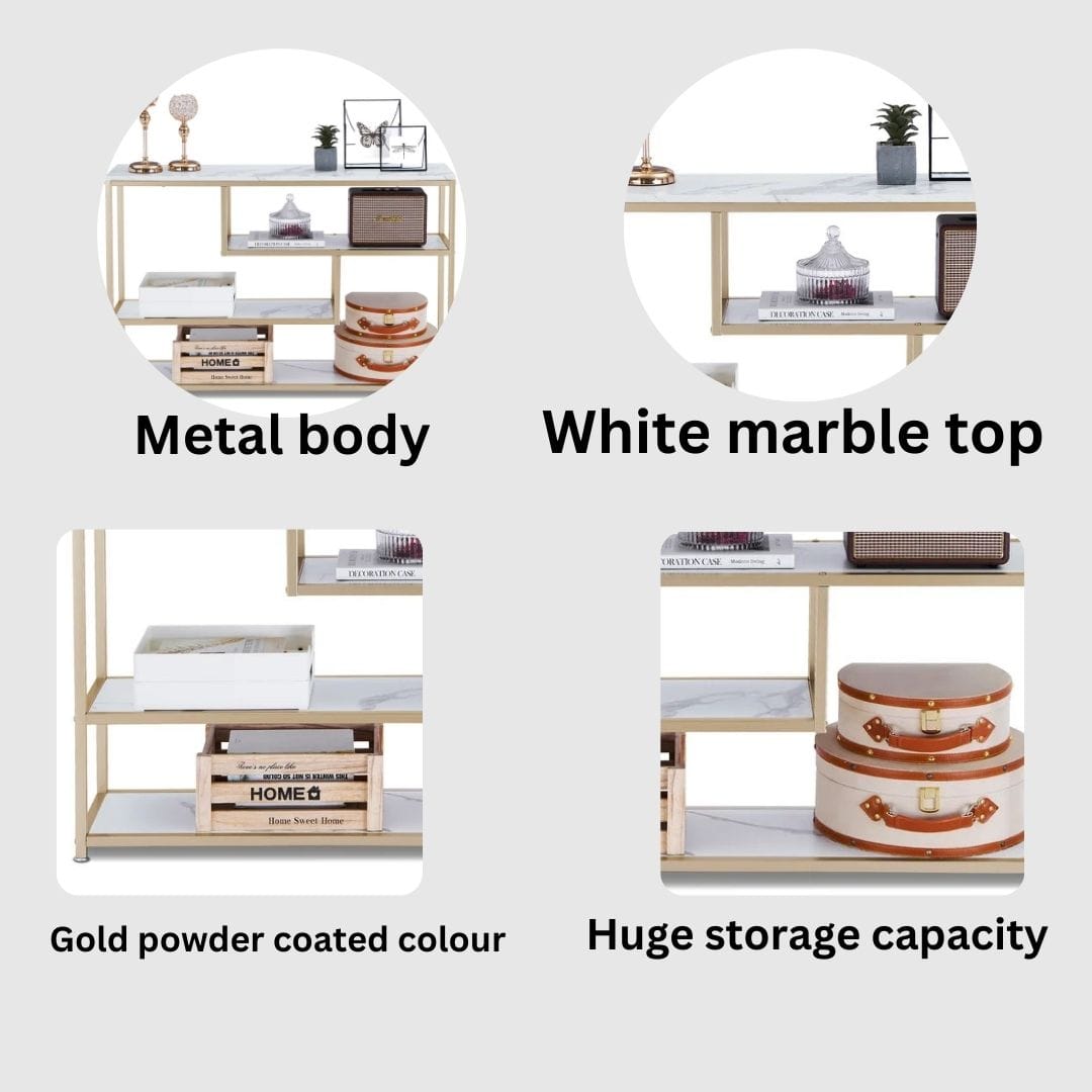 Golden Finish Console Table with Marble Top - ArtyCraftz