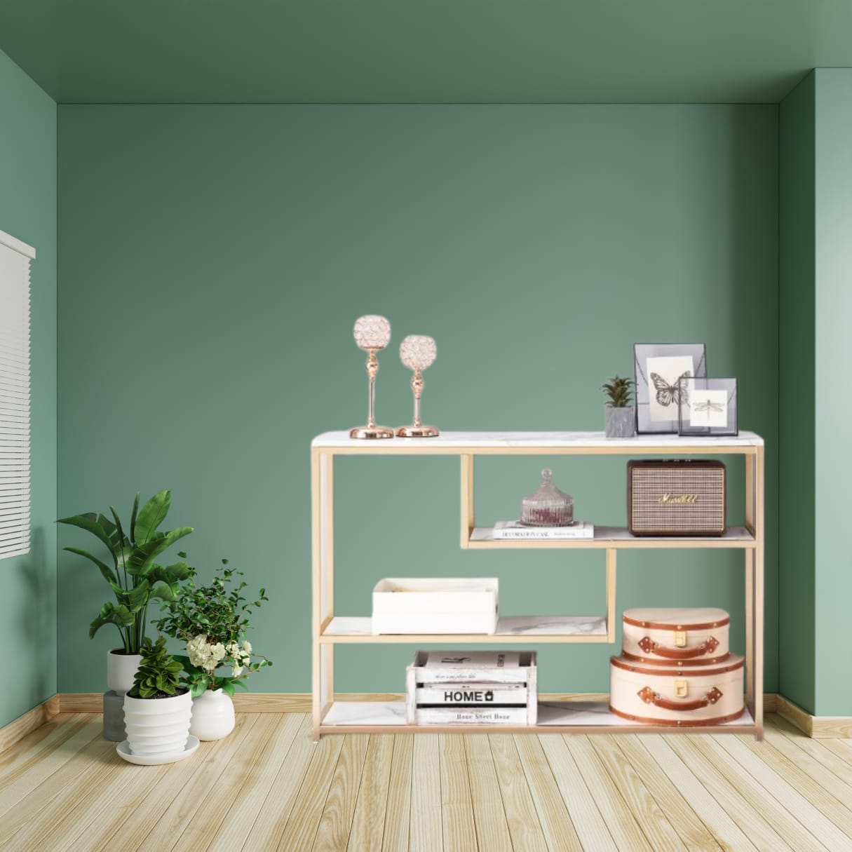 Golden Finish Console Table with Marble Top - ArtyCraftz