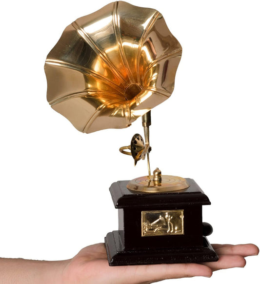 Antique Handcrafted Brass Gramophone, Music Shelf Table Decorative Showpiece