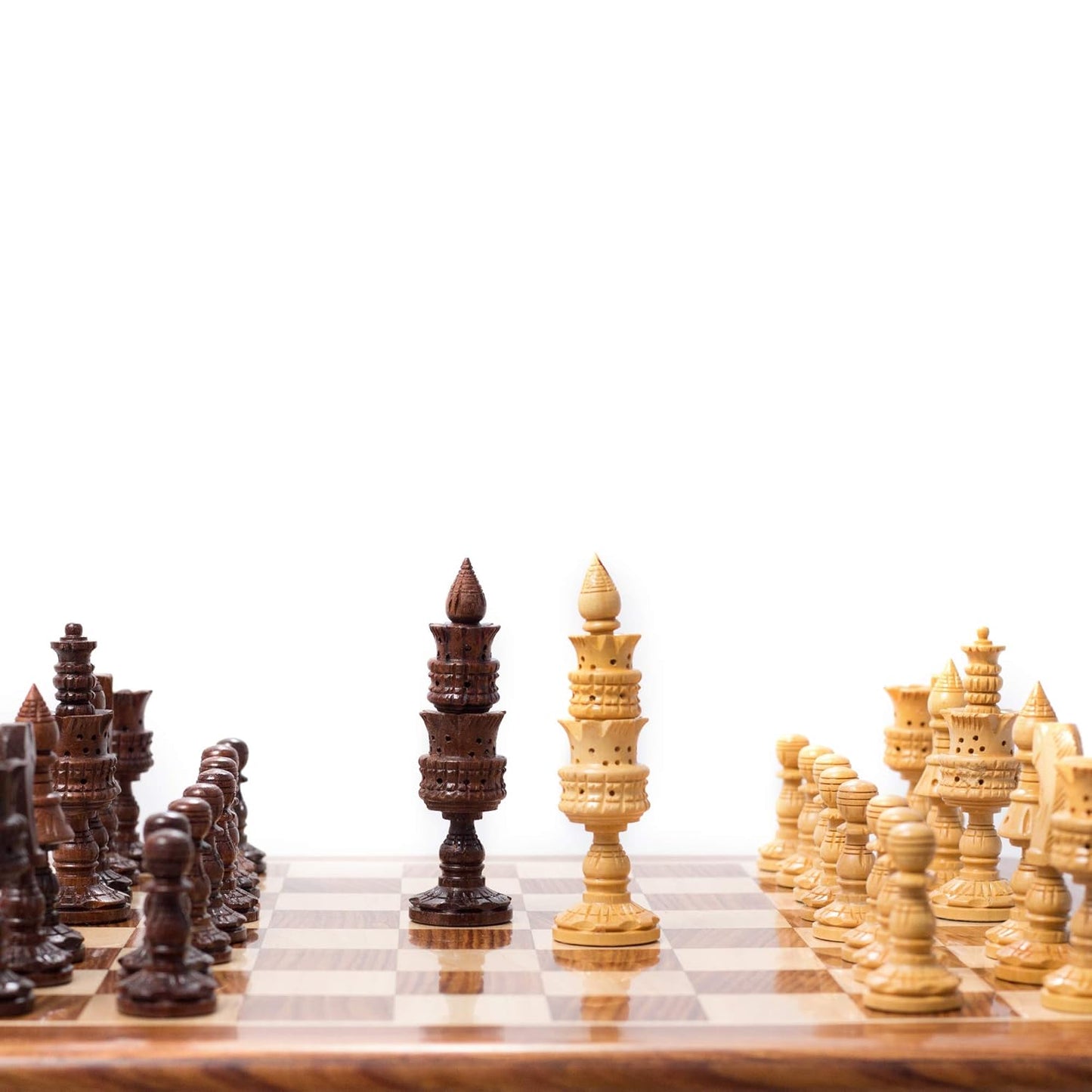 hand carved lotus chess set with glossy board-ArtyCraftz.com