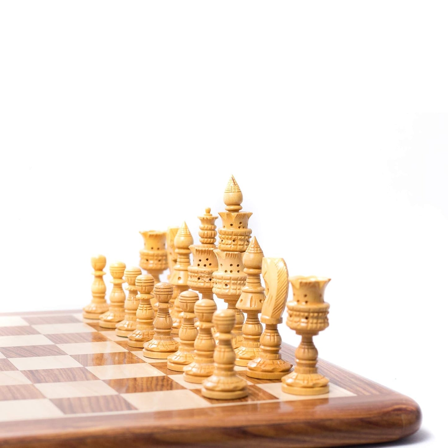 hand carved lotus chess set with glossy board-ArtyCraftz.com