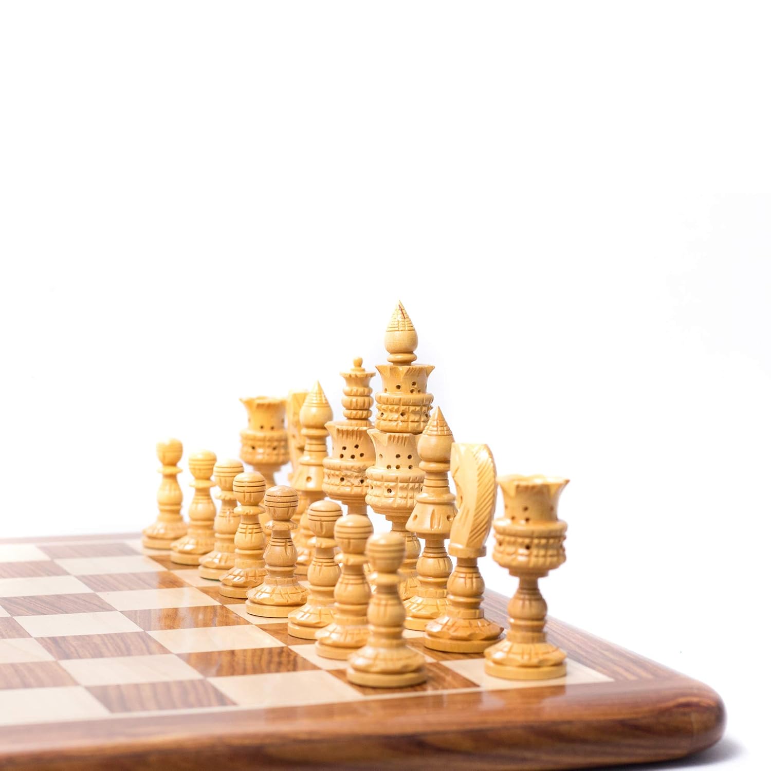 hand carved lotus chess set with glossy board-ArtyCraftz.com