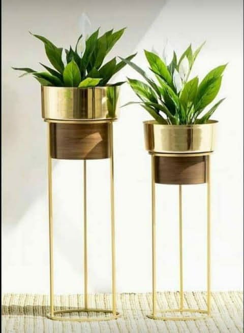 Handcrafted Antique Brass Planter Set Of 2 Gold Color - ArtyCraftz