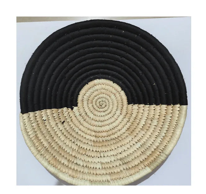 Natural Beige & Black Dual Tone Handwoven Sabai Grass Wall Plate - ArtyCraftz