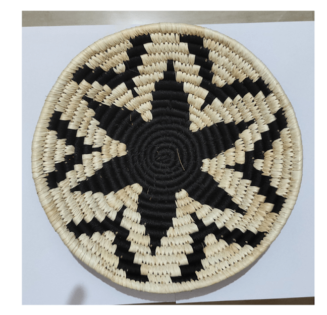 Handcrafted Black Floral with White Sabai Grass Wall Plate - ArtyCraftz