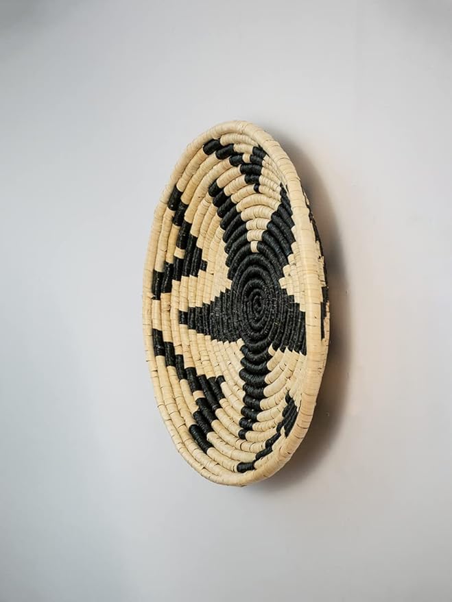 Handcrafted Black Floral with White Sabai Grass Wall Plate - ArtyCraftz