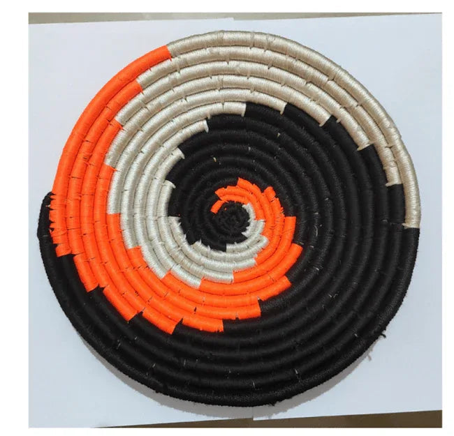 Handcrafted Black, White and Orange Sabai Grass Wall Plate 12 Inches - ArtyCraftz