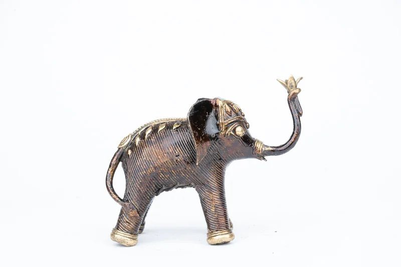 Handcrafted Brass Dhokra Elephant Pair Statue Trunk Up - ArtyCraftz