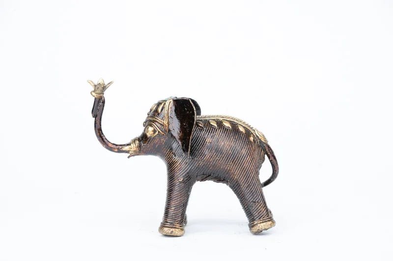 Handcrafted Brass Dhokra Elephant Pair Statue Trunk Up - ArtyCraftz