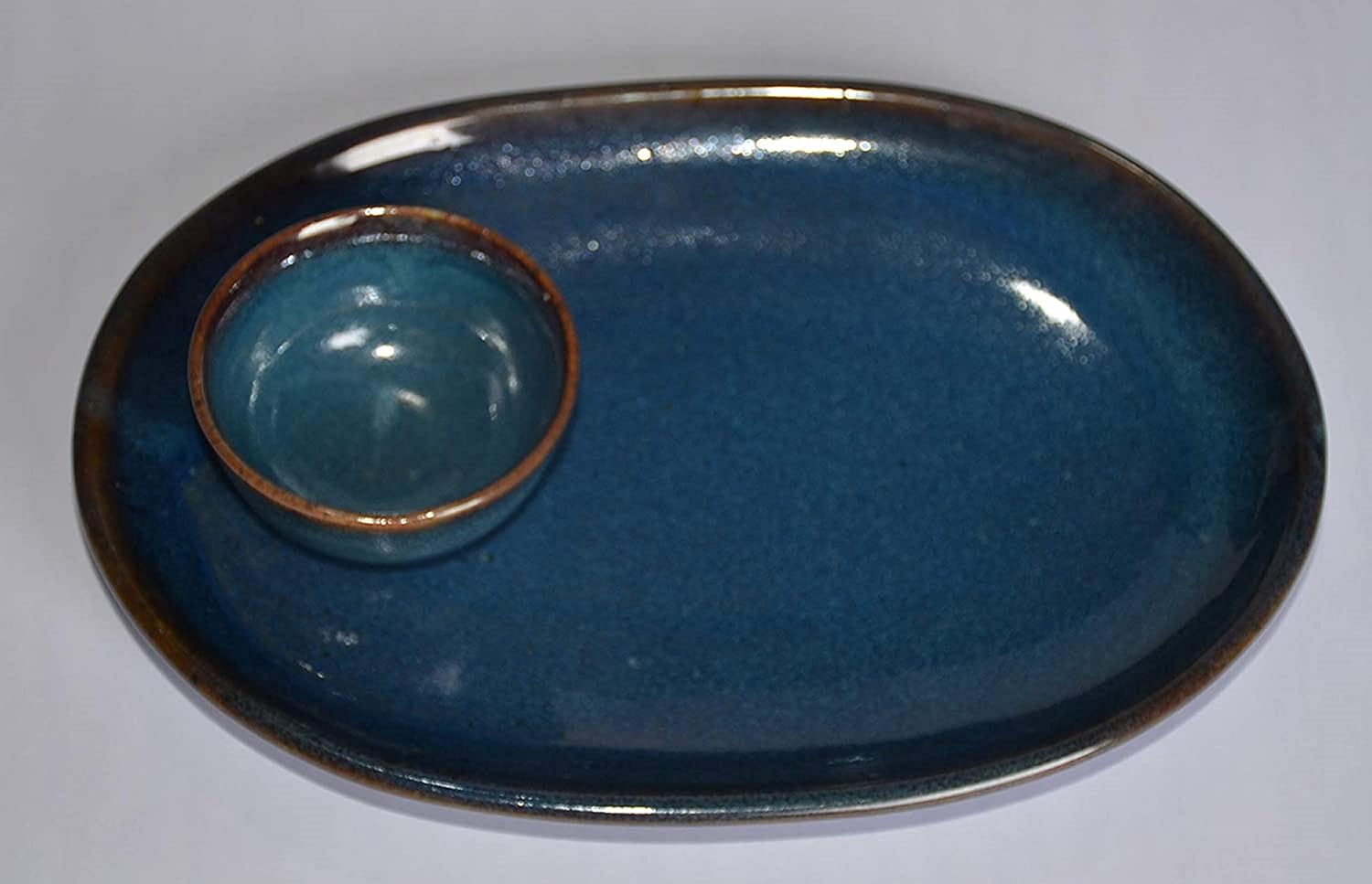 Handcrafted Ceramic Large Oval plate for Kitchen Accessories with Blue Color - ArtyCraftz