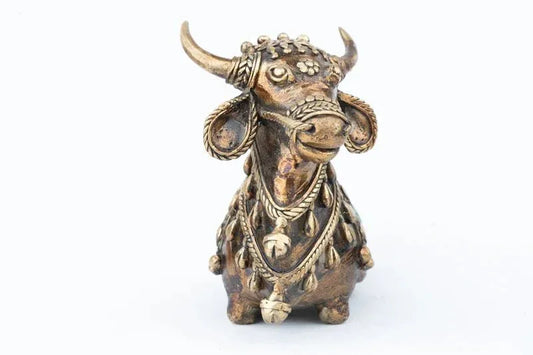 Handcrafted Dhokra Nandi Green with Black - ArtyCraftz