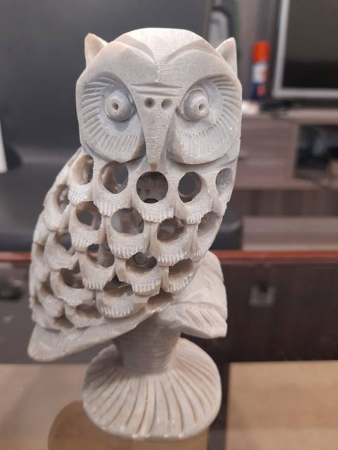 Handcrafted Hand Carved Filigree Stone Owl Showpiece for Decoration 4 Inches - ArtyCraftz