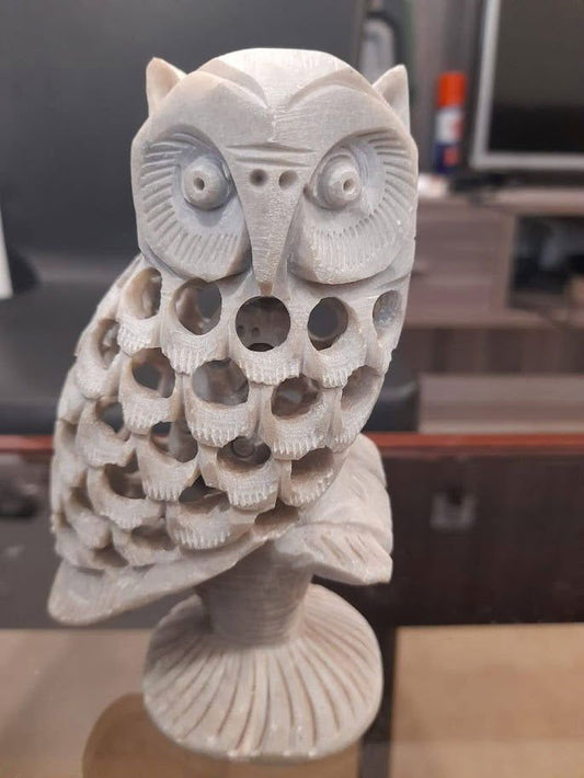 Handcrafted Hand Carved Filigree Stone Owl Showpiece for Decoration 4 Inches - ArtyCraftz