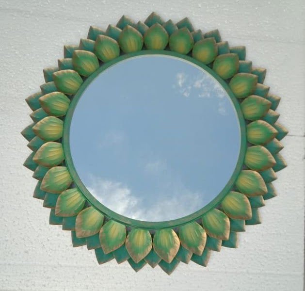 Handcrafted Metal Leaf Mirror for Wall Decor 27 Inches - ArtyCraftz