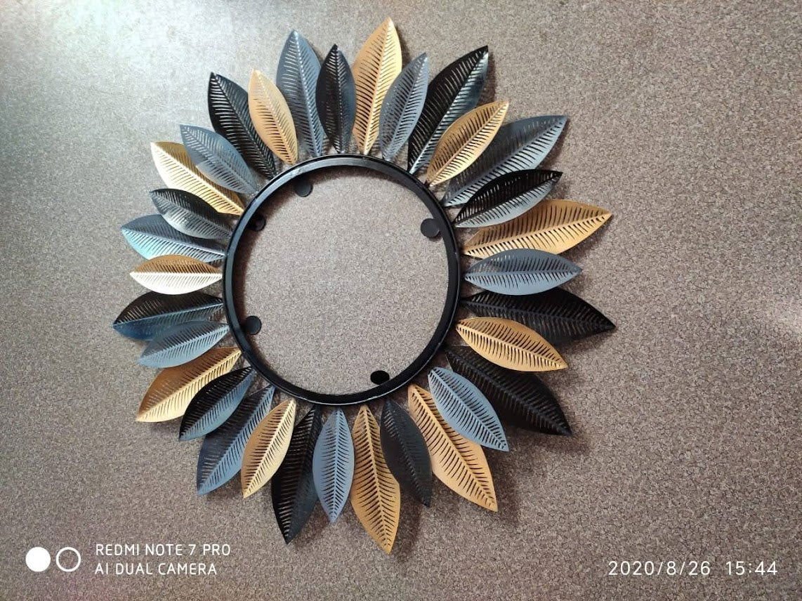 Handcrafted Metal Leaf Wall Mirror 24 Inches - ArtyCraftz