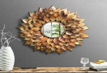 Handcrafted Metal Leaves Wall Mirror 28 Inches - ArtyCraftz