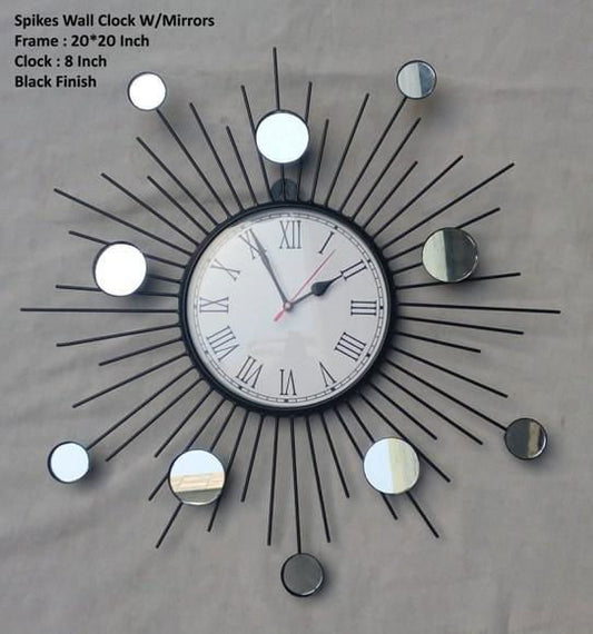 Handcrafted Metal Spikes Clock with Mirror for Wall Decor - ArtyCraftz