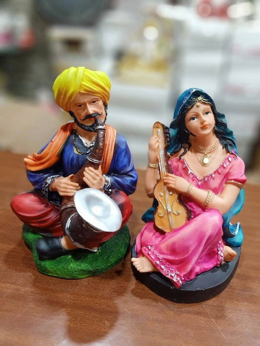 Handcrafted Rajasthani Villagers Folk Set of 2 for Home Decor and Gifting, polyresin - ArtyCraftz