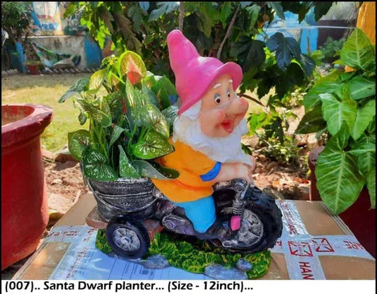 Handcrafted Resin Gnome riding Bike with Flower Pot / Planter for Home, garden ,Balcony 12*12 Inches - ArtyCraftz