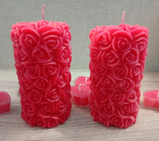 Handcrafted Rose Pillar Candles Wax, for Candle Decoration & Gift (4*2.5 Cm) Set of 2 Candles - ArtyCraftz