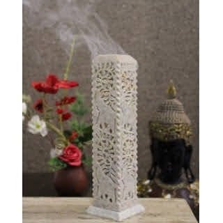 Handcrafted Soapstone Marble Work Candle Incense Holder( Height 8 Inches ,Width 2.5 Inches) - ArtyCraftz